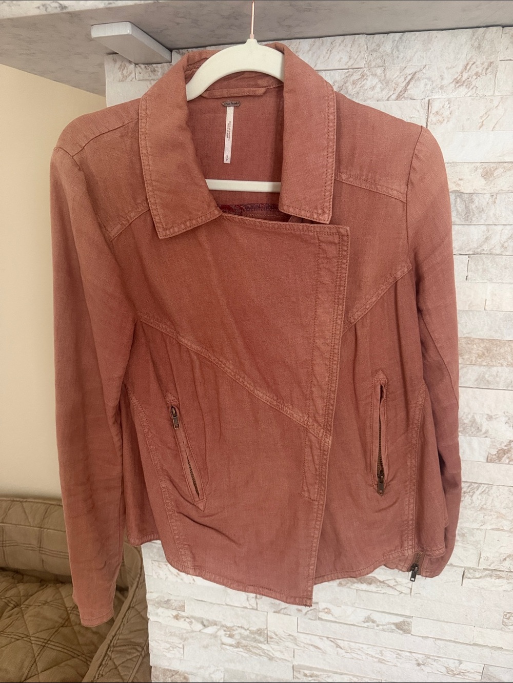 Free People Dusty Rose Utility Jacket with Asymmetrical Zip